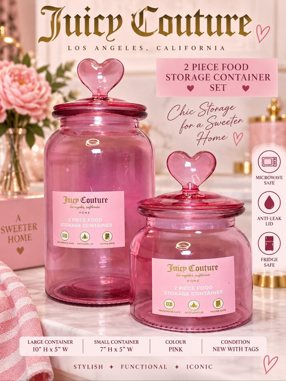 🩷 Juicy Couture 2 Piece Food Storage Containers/Canisters 🩷